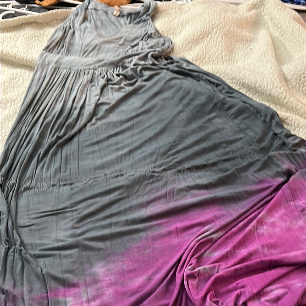 Pink Lotus Gray and Pink Sleeveless Maxi Sundress